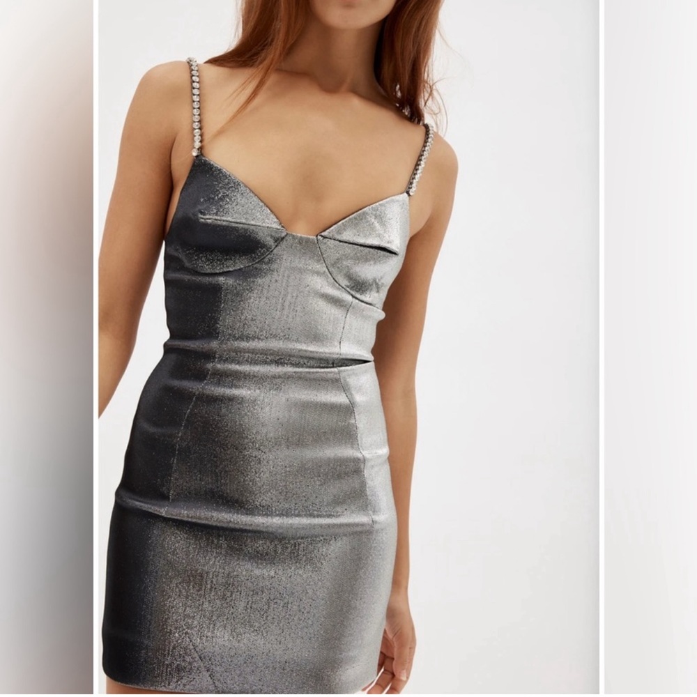 AREA NYC Pyramid Cup Mini Dress in Silver - 6 / Silver  Original Tags /Worn once
